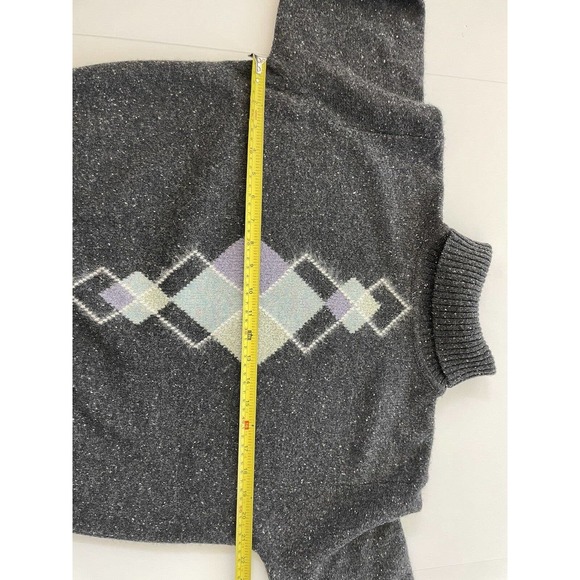 Valerie Stevens Argyle Sweater Women's Size Small Gray Wool Diamond Pullover - Picture 4 of 9